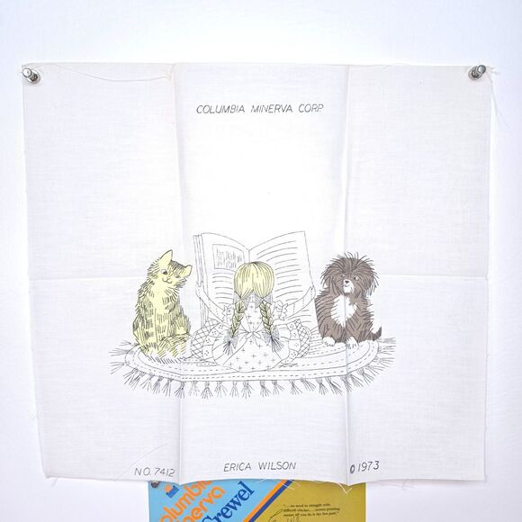 Vintage Columbia Minerva Crewel Kit 7412 Friends Picture Erica Wilson 14x11 USA - Picture 6 of 7